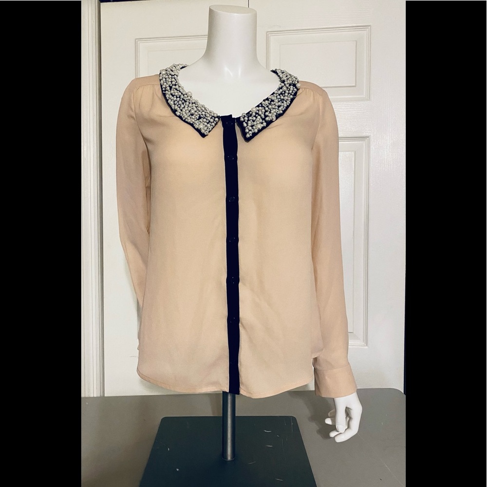EUC Bellatrix Blouse With Pearl/ Rhinestone Collar SZ XS